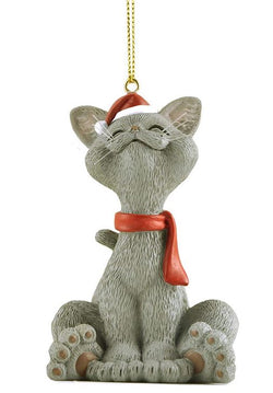 Whimsical Happy Cat Christmas Ornament (Grey)